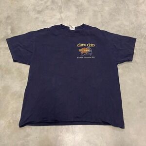 Vintage y2k 90s navy cape cod Harley Davidson spellout biker motorcycle shirt